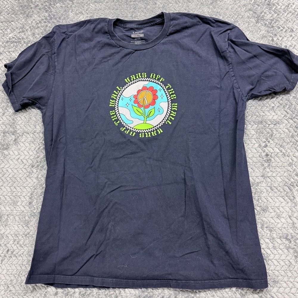 Vans Off The Wall Graphic T-Shirt - Flower Peace Design - Navy Blue - Size XL
